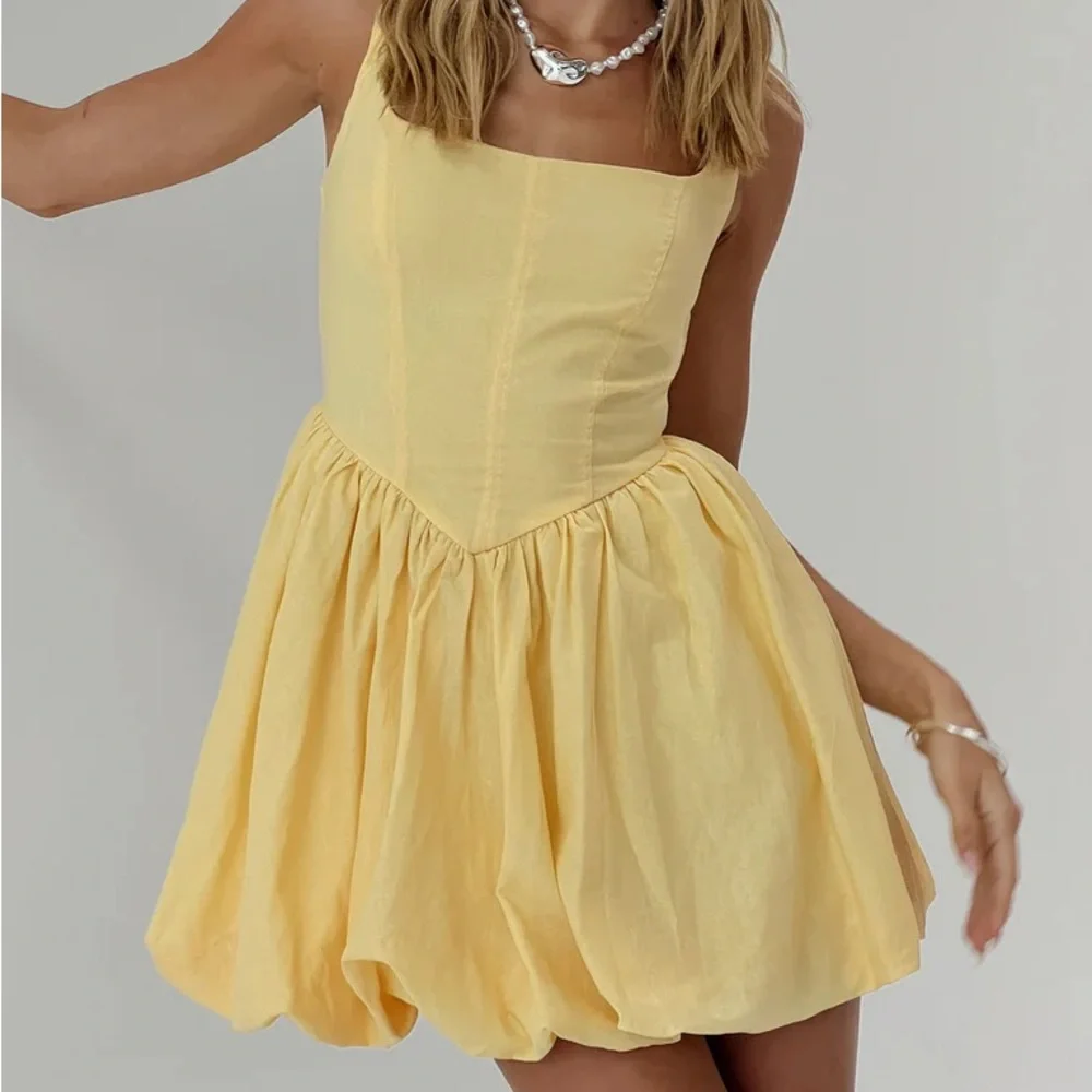 Yellow Bubble Hem Mini Dress - Picture 1 of 6